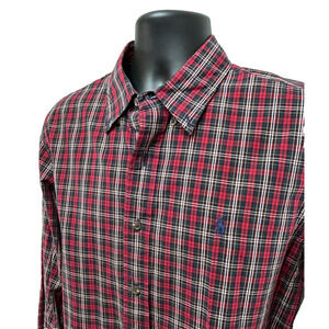 Polo Ralph Lauren Custom Fit Button Down Shirt Mens L Red Cream Plaid Preppy
